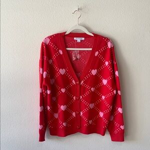 Red Cardigan sweater with pink hearts 🩷